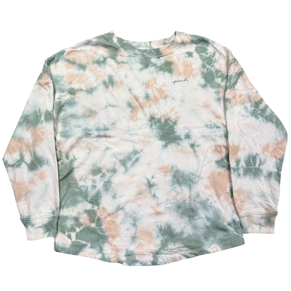 Victoria's Secret PINK Tie Dye Crewneck Sweatshirt Green Peach Small